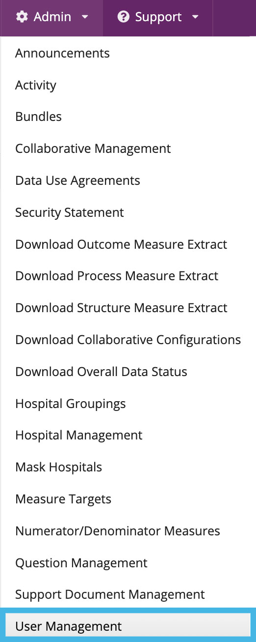 Figure 1: The Admin menu