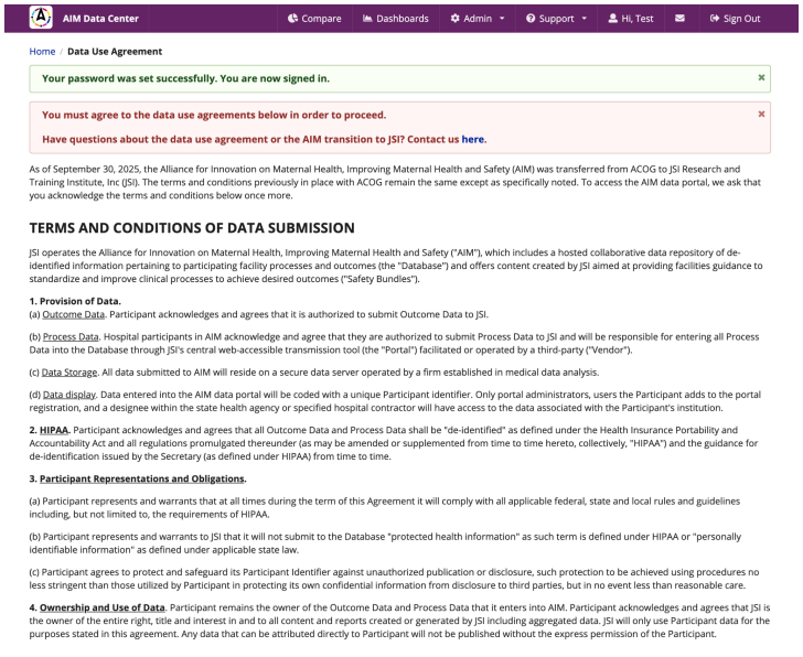 Alt text: A web page for the AIM Data Center titled 