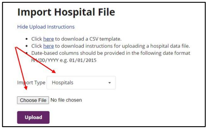 The portal's upload interface. Red arrows point from the 